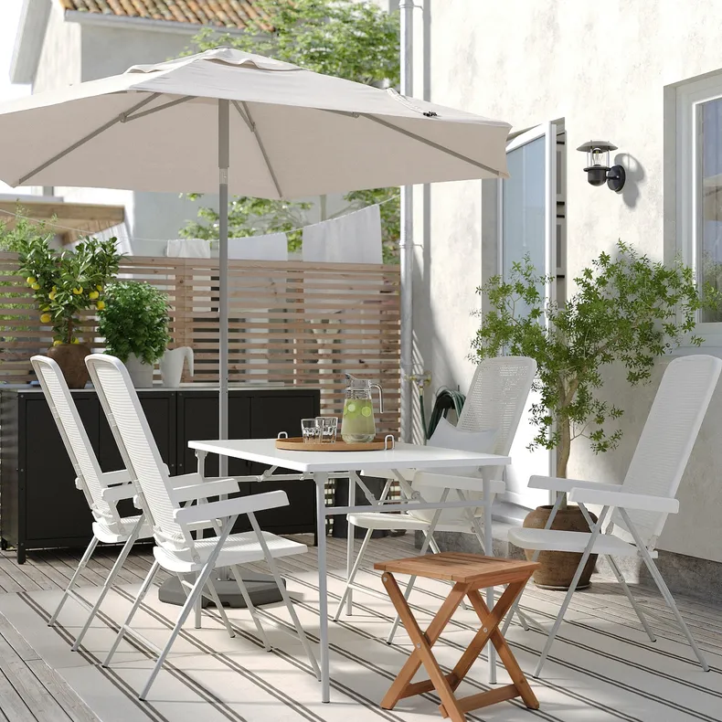 IKEA TORPARÖ ТОРПАРЕ, стіл+4 крісла з відкид спин/вуличн, білий/білий/сірий, 130 см 294.948.69 фото №2