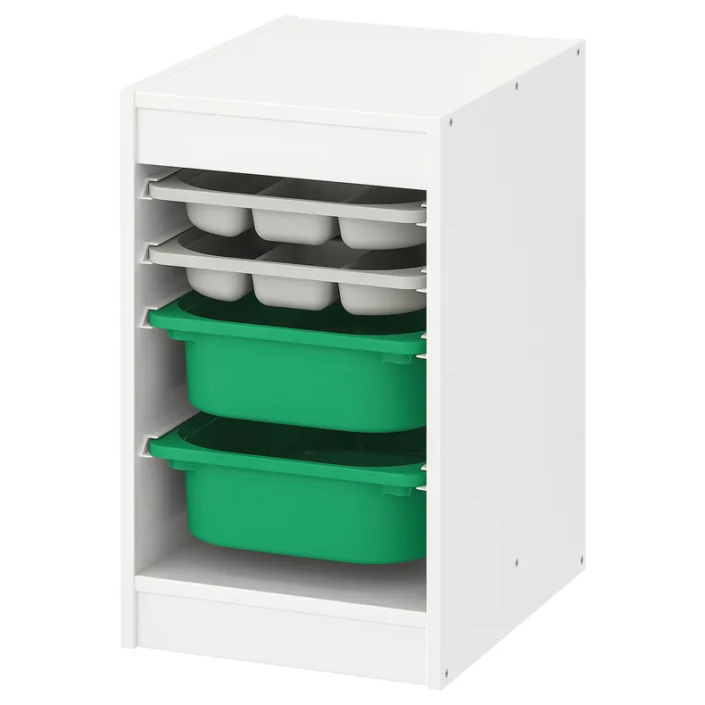 IKEA TROFAST ТРУФАСТ, комбинация с контейнерами / лотком, белый серый / зеленый, 34x44x56 см 094.804.15 фото №1