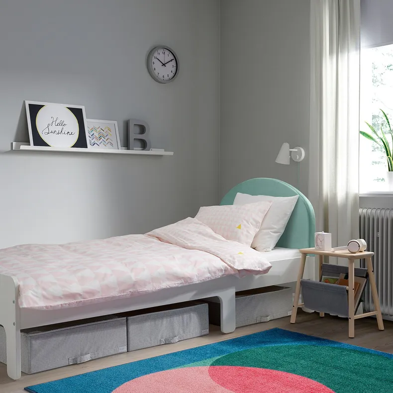 IKEA SLÄKT СЛЭКТ, раздвижная кровать с реечным дном, белый / серый-бирюзовый, 80x200 см 194.876.33 фото №3