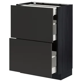 IKEA METOD МЕТОД / MAXIMERA МАКСИМЕРА, напольный шкаф / 2 фасада / 3 ящика, черный / никебо матовый антрацит, 60x37 см 594.979.70 фото