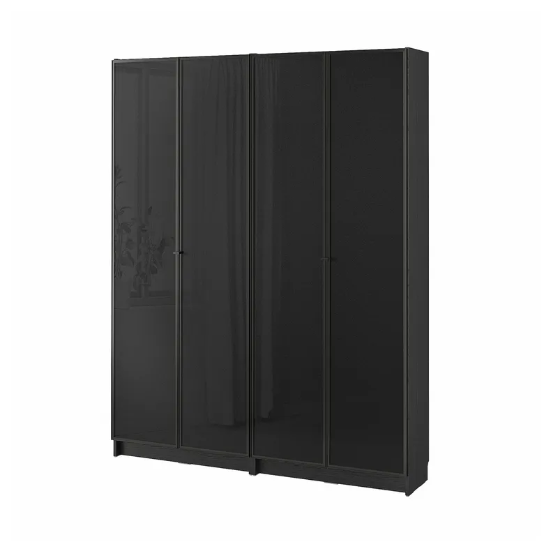 IKEA BILLY БИЛЛИ / HÖGBO ХЁГБУ, стеллаж комбинация / стекл дверцы, черная имитация дуб, 160x202 см 894.840.80 фото №1