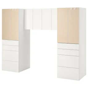 IKEA SMÅSTAD СМОСТАД, шафа, білий / береза, 240x57x181 см 594.319.41 фото