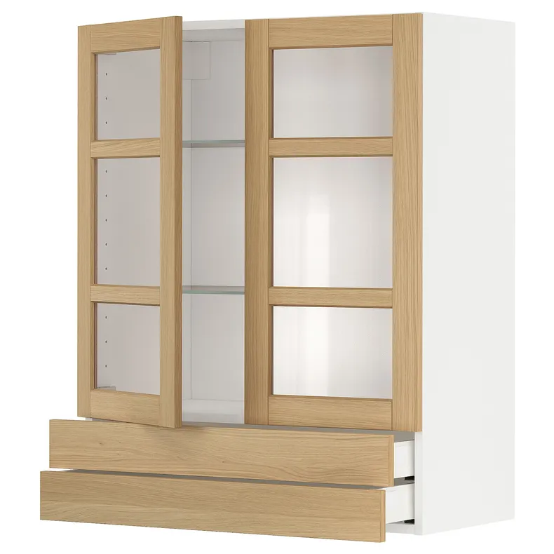 IKEA METOD МЕТОД / MAXIMERA МАКСИМЕРА, навесной шкаф / 2 стекл двери / 2 ящика, белый / дуб форсбака, 80x100 см 395.094.03 фото №1
