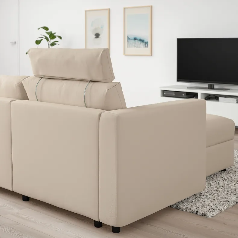 IKEA VIMLE ВИМЛЕ, 3-местный диван с козеткой, с подголовником / Галларп бежевый 493.991.21 фото №3