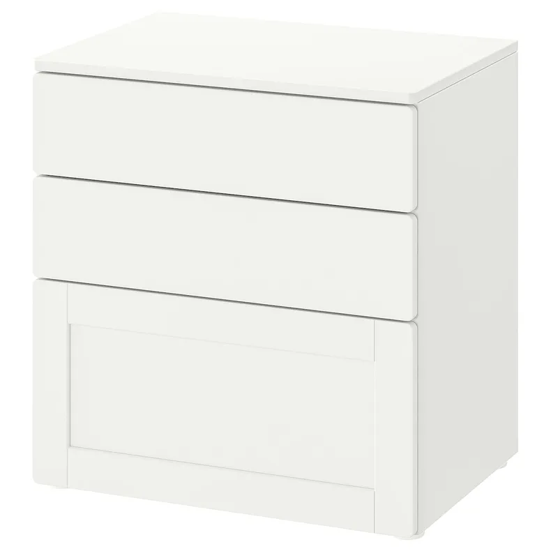 IKEA SMÅSTAD СМОСТАД / PLATSA ПЛАТСА, комод с 3 ящиками, белая белая / белая рама, 60x42x63 см 994.201.96 фото №1