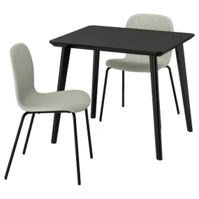 IKEA LISABO ЛИСАБО / KARLPETTER КАРЛПЕТТЕР, стол и 2 стула, черный / огненный светло-зеленый черный, 88x78 см 495.683.88 фото