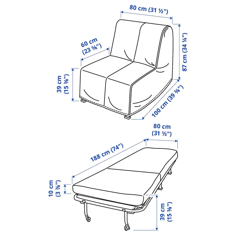 IKEA LYCKSELE MURBO ЛЮККСЕЛЕ МУРБУ, крісло-ліжко, Ранста натуральна 993.869.70 фото №7