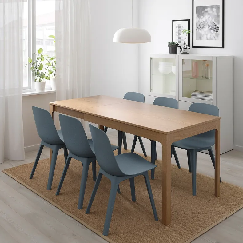 IKEA EKEDALEN ЭКЕДАЛЕН / ODGER ОДГЕР, стол и 4 стула, дуб / синий, 120 / 180 см 292.214.16 фото №3