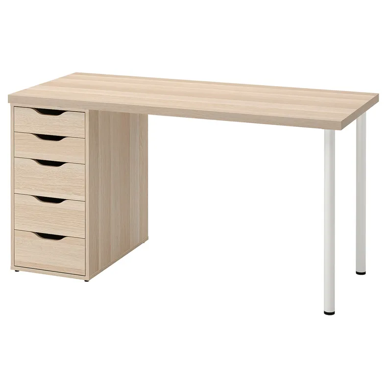 IKEA LAGKAPTEN ЛАГКАПТЕН / ALEX АЛЕКС, письмовий стіл, дуб морений білий / білий, 140x60 см 194.320.23 фото №1