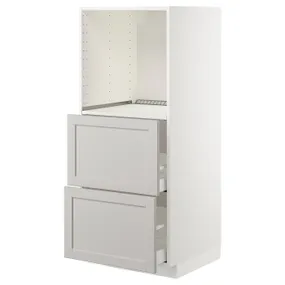 IKEA METOD МЕТОД / MAXIMERA МАКСІМЕРА, висока шафа, 2 шухляди для духовки, білий / світло-сірий Lerhyttan, 60x60x140 см 092.746.27 фото
