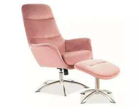 Крісло м'яке з підставкою для ніг оксамитове SIGNAL NIXON Velvet, Bluvel 52 - античний рожевий фото