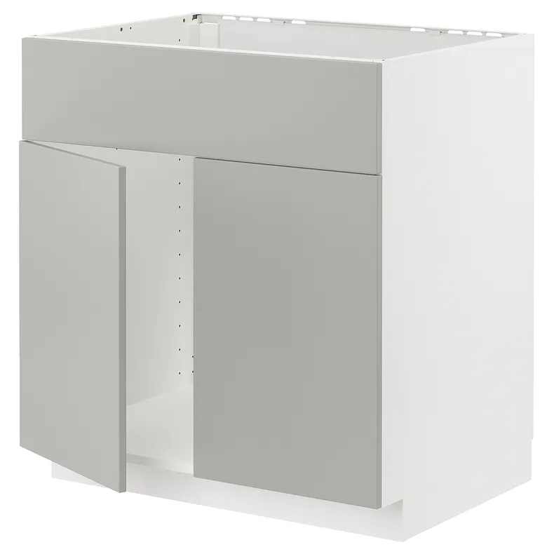 IKEA METOD МЕТОД, підлог шафа д / мийки / 2 двер / фрон пан, білий / Хавсторп світло-сірий, 80x60 см 695.387.86 фото №1