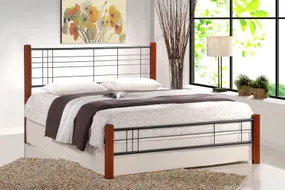 Ліжко двоспальне HALMAR VIERA 160x200 см вишня антик/чорний фото