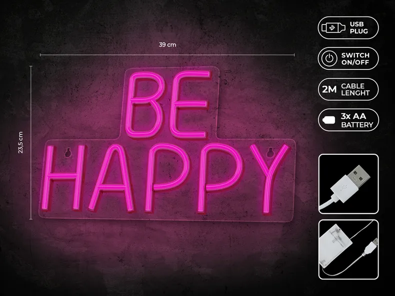 BRW Be Happy Світлодіодний неоновий настінний світильник рожевий 093808 фото №3