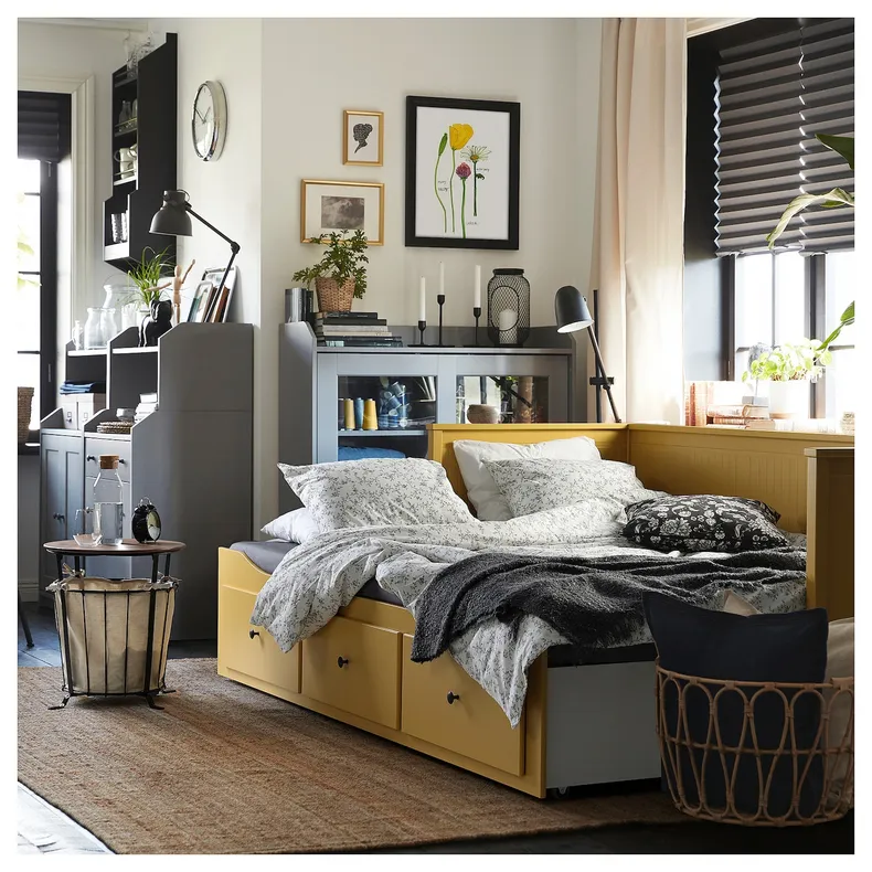 IKEA HEMNES ХЕМНЭС, каркас кровати-кушетки с 3 ящиками, желтый, 80x200 см 405.838.40 фото №7