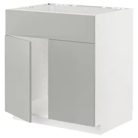 IKEA METOD МЕТОД, підлог шафа д / мийки / 2 двер / фрон пан, білий / Хавсторп світло-сірий, 80x60 см 695.387.86 фото