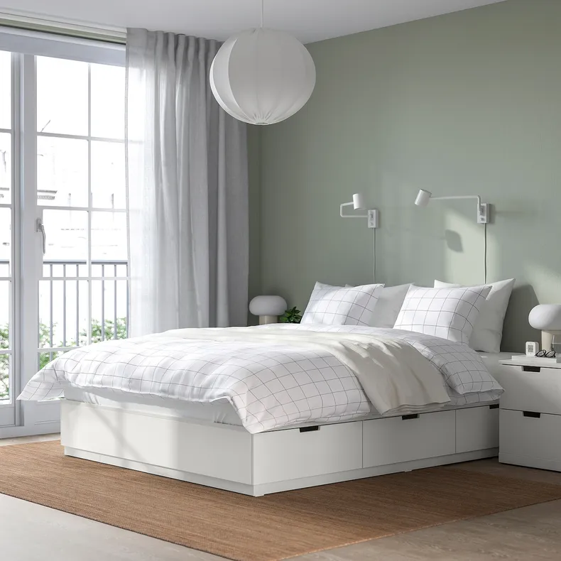 IKEA NORDLI НОРДЛИ, кровать с отд д / хранения и матрасом, белый / Екрехамн средней жесткости, 160x200 см 495.377.16 фото №4