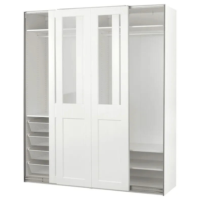 IKEA PAX ПАКС / GRIMO ГРІМО, гардероб із розсувними дверцятами, білий / прозоре скло білий, 200x66x236 см 895.022.58 фото №1