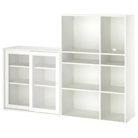 IKEA VIHALS ВІХАЛЬС, комбін д/зберіг зі склян дверцятами, біле/прозоре скло, 190x37x140 см 895.210.92 фото