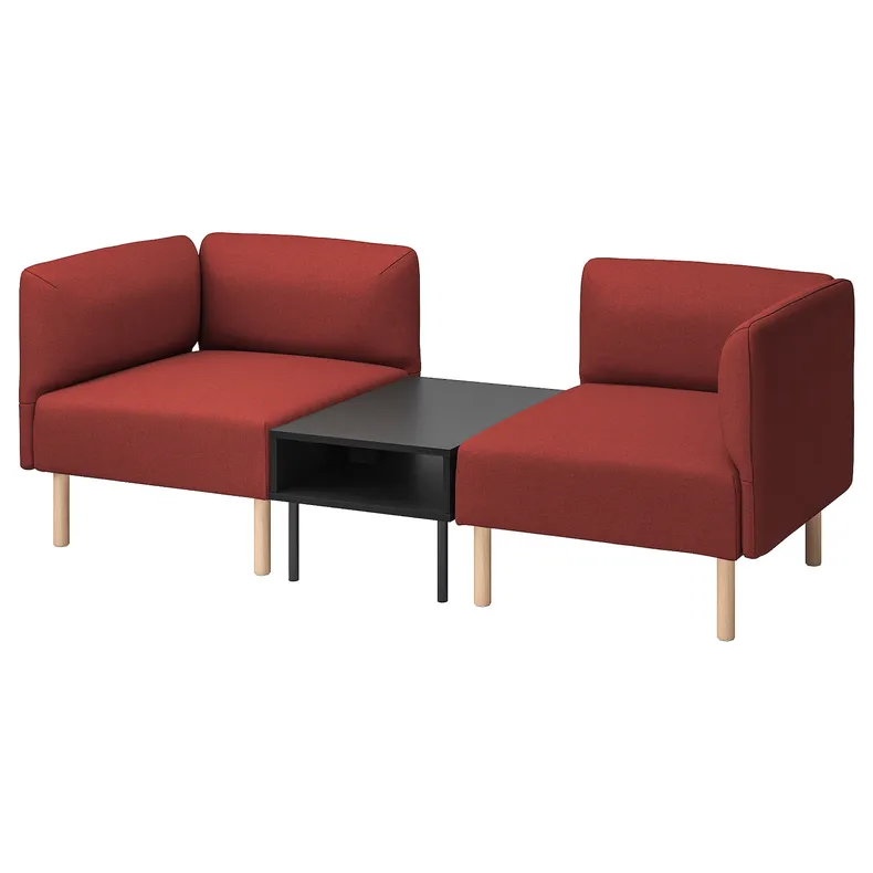 IKEA LILLEHEM ЛІЛЛЕХЕМ, 2-м модульний диван з журн столом, ГУННАРЕД/коричнево-червоний деревина 495.697.45 фото №1