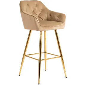 Барный стул бархатный MEBEL ELITE SALEM Velvet, бежевый / золотой фото