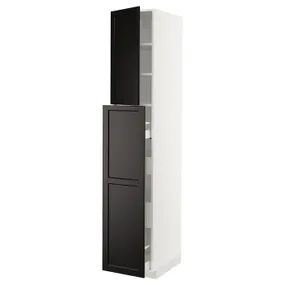 IKEA METOD МЕТОД / MAXIMERA МАКСИМЕРА, высокий шкаф / выдв секц / 4ящ / 1дв / 2плк, белый / Лерхиттан с черными пятнами, 40x60x220 см 194.563.25 фото