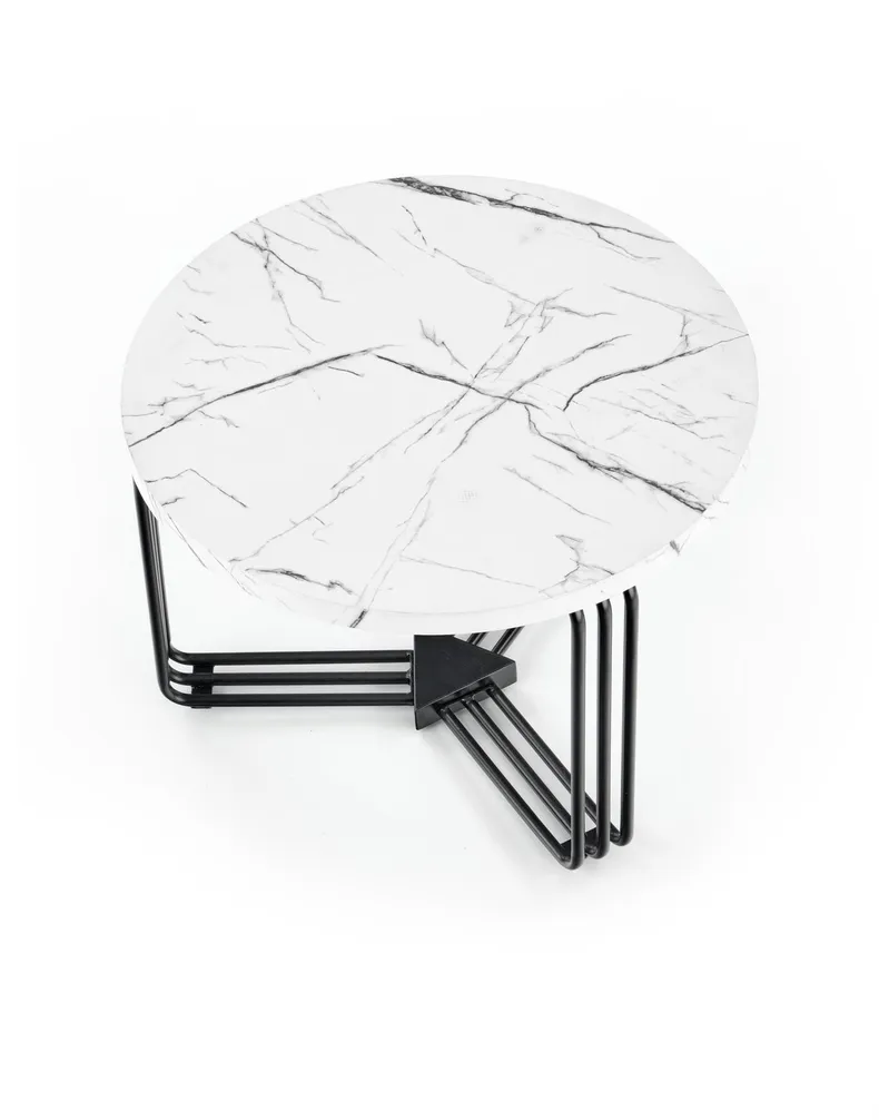 Журнальный стол круглый HALMAR ANTICA M 55x55 см, столешница - белый мрамор, каркас - черный фото №5