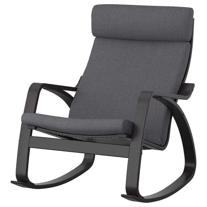 IKEA POÄNG ПОЭНГ, кресло-качалка, черный / коричневый / темно-серый Skiftebo 293.958.31 фото №1