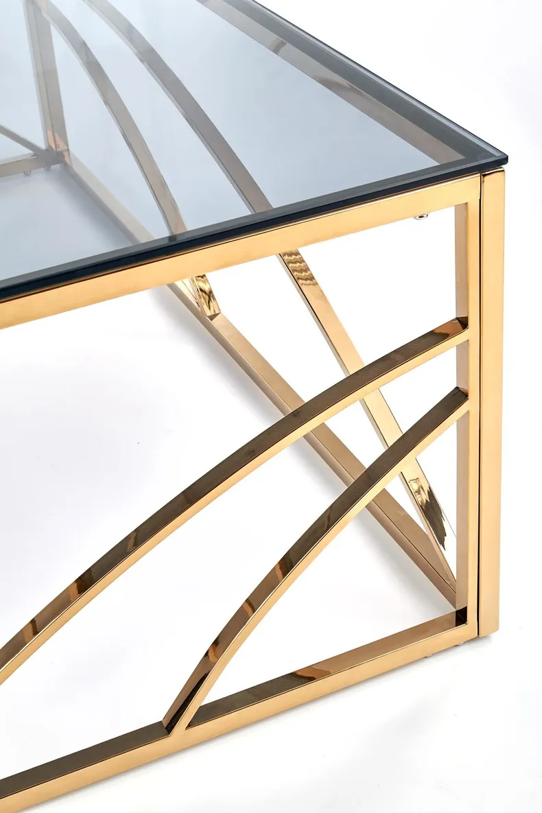 Журнальный столик стеклянный HALMAR UNIVERSE, 55x55 см, каркас - золото, стекло - дымчатое фото №9