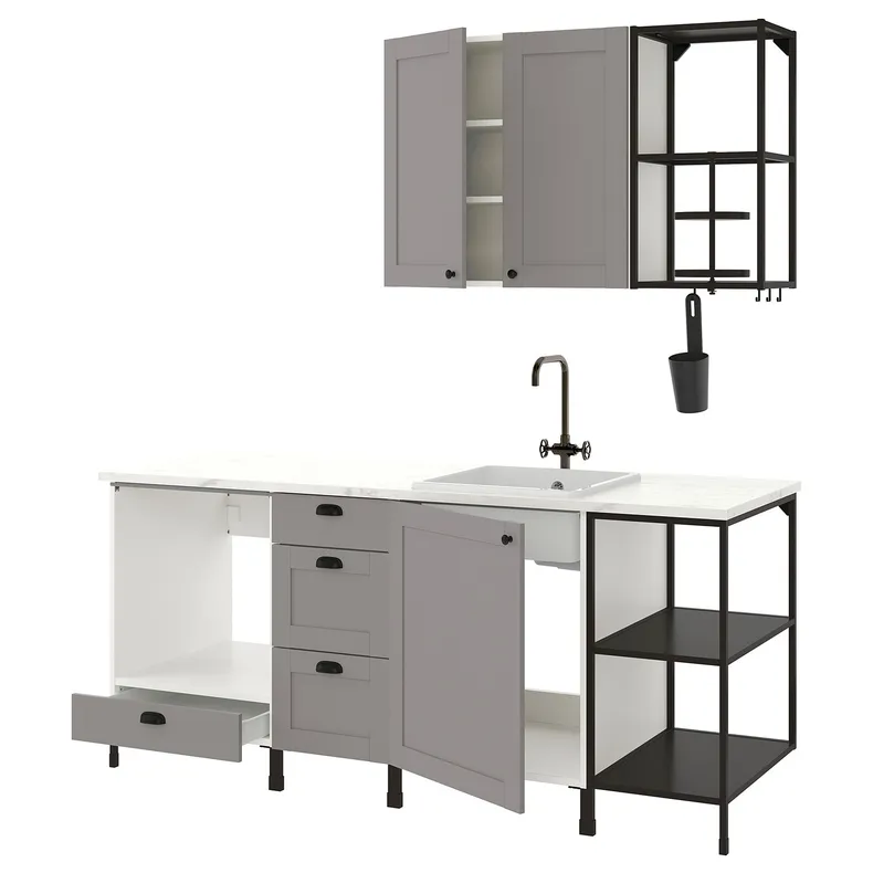 IKEA ENHET ЕНХЕТ, кухня, антрацитовий / сірий каркас, 203x63.5x222 см 193.373.99 фото №1