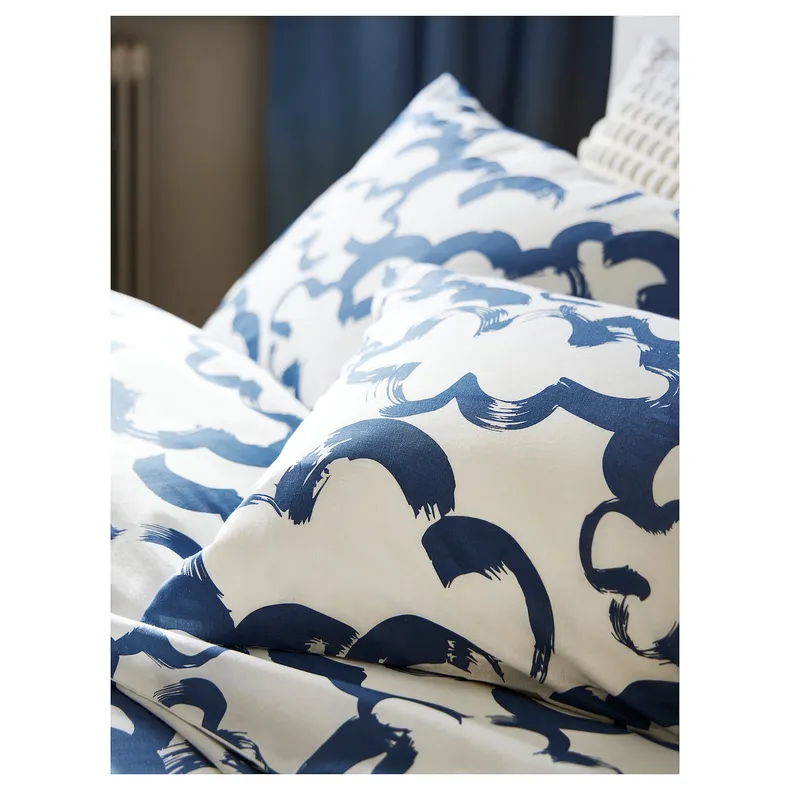 IKEA EKPURPURMAL ЕКПУРПУРМАЛЬ, підковдра та наволочка, білий синій / хмара, 150x200 / 50x60 см 405.470.03 фото №4