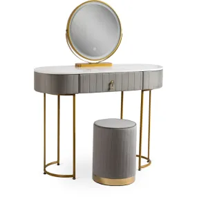 Туалетный столик с пуфом MEBEL ELITE ASHLEY, серый / золотой фото