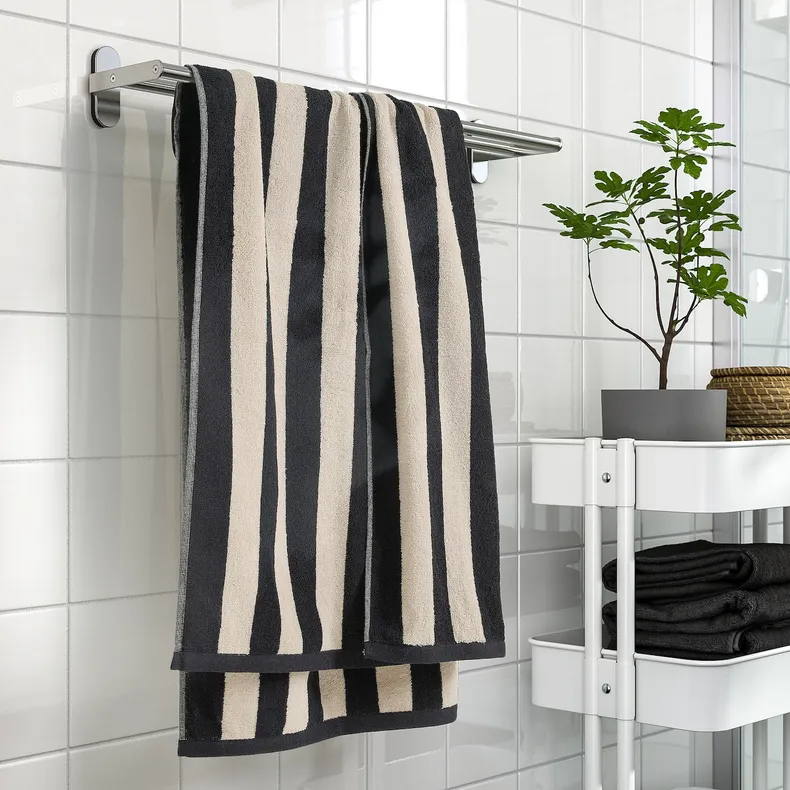 IKEA SLÅNHÖSTMAL СЛОНХЁСТМАЛ, банное полотенце, черный/светло-бежевый с полосками, 70x140 см 705.760.27 фото №3