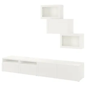 IKEA BESTÅ БЕСТО, шкаф для ТВ, комбин / стеклян дверцы, Белое / Ханвикенское белое прозрачное стекло, 240x42x190 см 494.113.02 фото