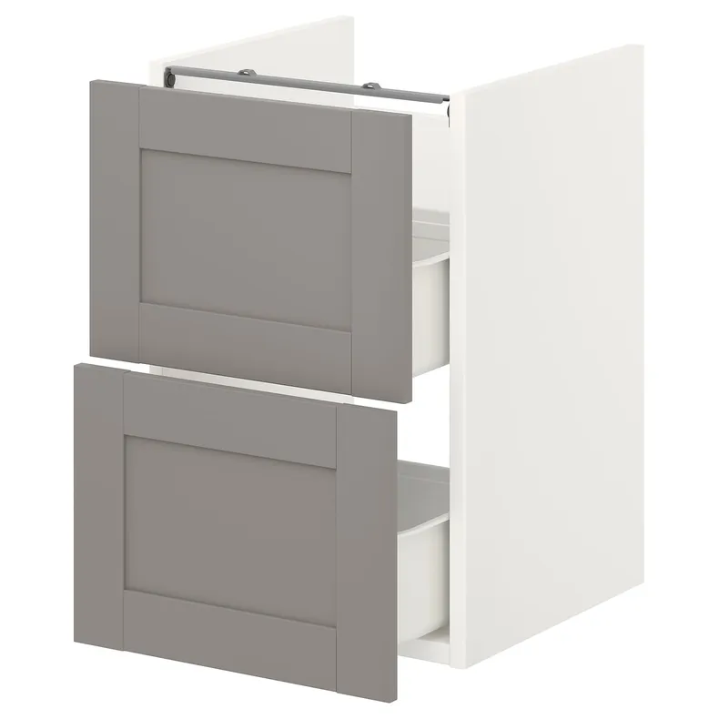 IKEA ENHET ЕНХЕТ, підлогова шафа під раковин з 2 шухл, біла / сіра рамка, 40x42x60 см 293.210.48 фото №1
