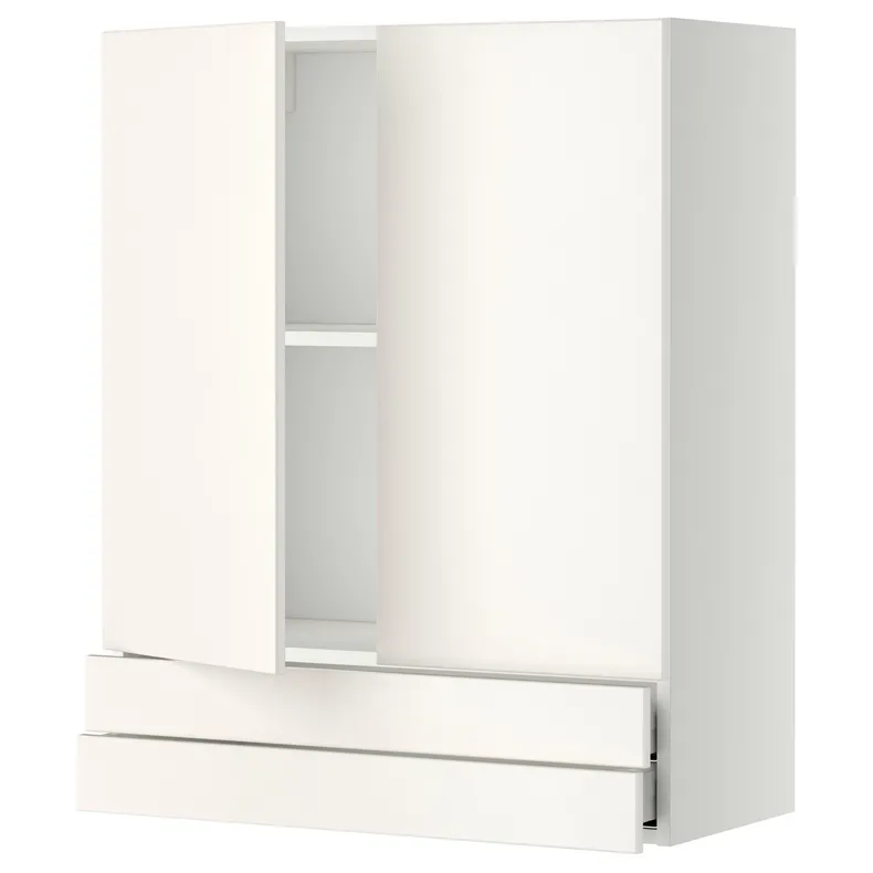 IKEA METOD МЕТОД / MAXIMERA МАКСІМЕРА, навісна шафа, 2 дверцят / 2 шухляди, білий / ВЕДДІНГЕ білий, 80x100 см 994.573.40 фото №1
