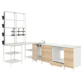 IKEA ENHET ЭНХЕТ, угловая кухня, белый / имит. дуб 393.380.72 фото
