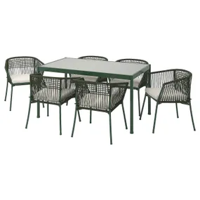 IKEA SEGERÖN СЕГЕРЕН, стіл+6 крісел із підлокіт/вуличний, темно-зелений/фрессон/дувхольменський бежевий, 147 см 894.948.47 фото