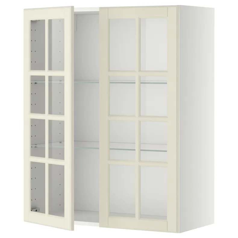 IKEA METOD МЕТОД, настінна шафа, полиці / 2 склх дверц, білий / БУДБІН кремово-білий, 80x100 см 293.949.83 фото №1