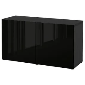 IKEA BESTÅ БЕСТО, комбінація д / зберіган з дверцятами, чорний / коричневий / Selsviken глянцевий / чорний, 120x42x65 см 693.245.92 фото
