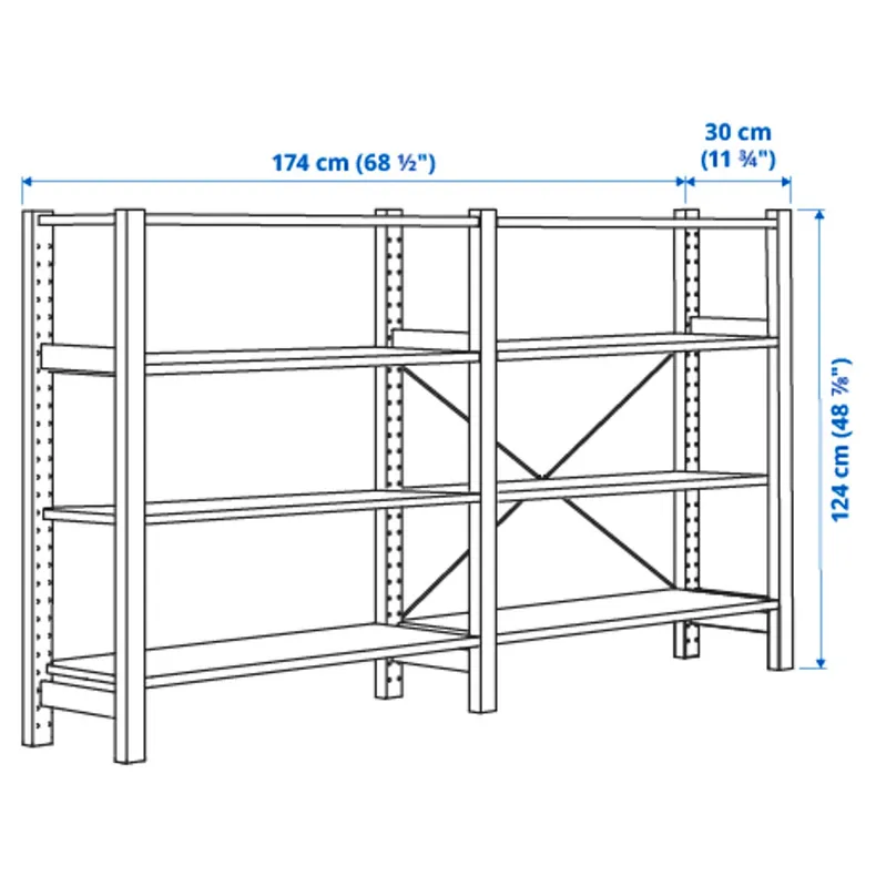 IKEA IVAR ИВАР, 2 секции / полки, сосна, 174x30x124 см 994.039.36 фото №4