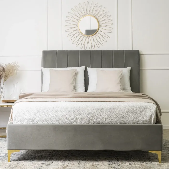 Ліжко двоспальне оксамитове MEBEL ELITE MARCELO Velvet, 140x200 см, сірий фото №3