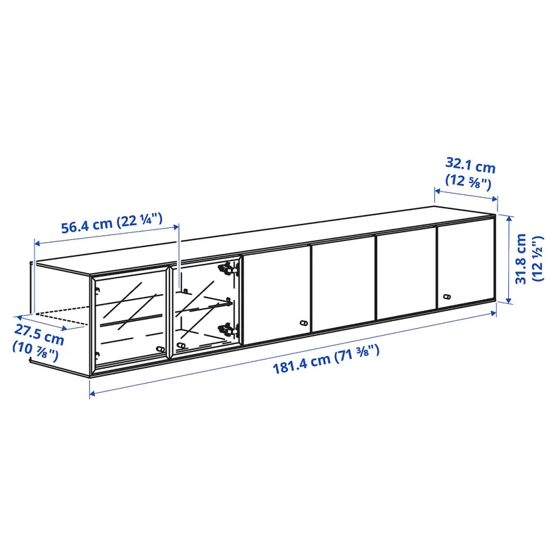 IKEA BOASTAD БУАСТАД, шкаф для ТВ, комбинация, чёрный / глазчатый дуб, 181x42 см 195.352.19 фото №3