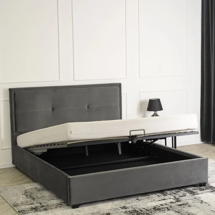 Кровать двуспальная бархатная MEBEL ELITE ANDRE Velvet, 160x200 см, серый фото №3