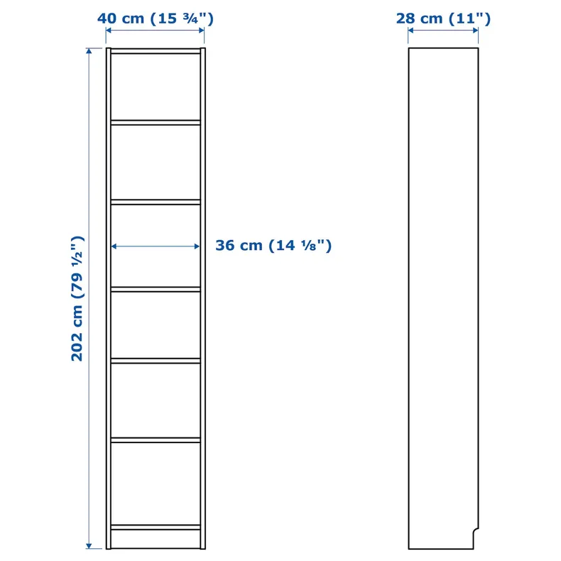 IKEA BILLY БИЛЛИ стеллаж, коричневый ясеневый шпон, 40x28x202 см фото №3