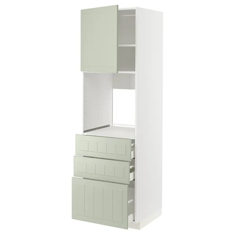 IKEA METOD МЕТОД / MAXIMERA МАКСИМЕРА, высокий шкаф д / духовки / дверь / 3ящика, белый / светло-зеленый, 60x60x200 см 394.862.08 фото №1