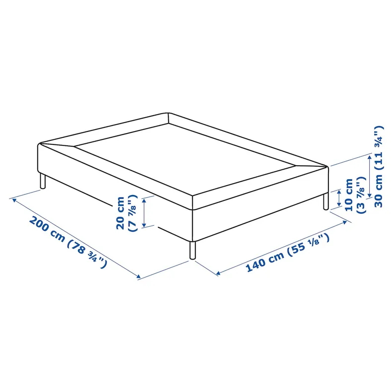 IKEA LYNGÖR ЛЮНГЕР, матрац із пружин основою з ніжками, темно-сірий, 140x200 см 995.528.46 фото №6