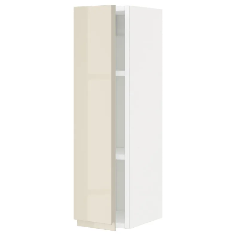 IKEA METOD МЕТОД, шафа навісна із полицями, білий / Voxtorp високий глянець світло-бежевий, 20x80 см 194.571.22 фото №1