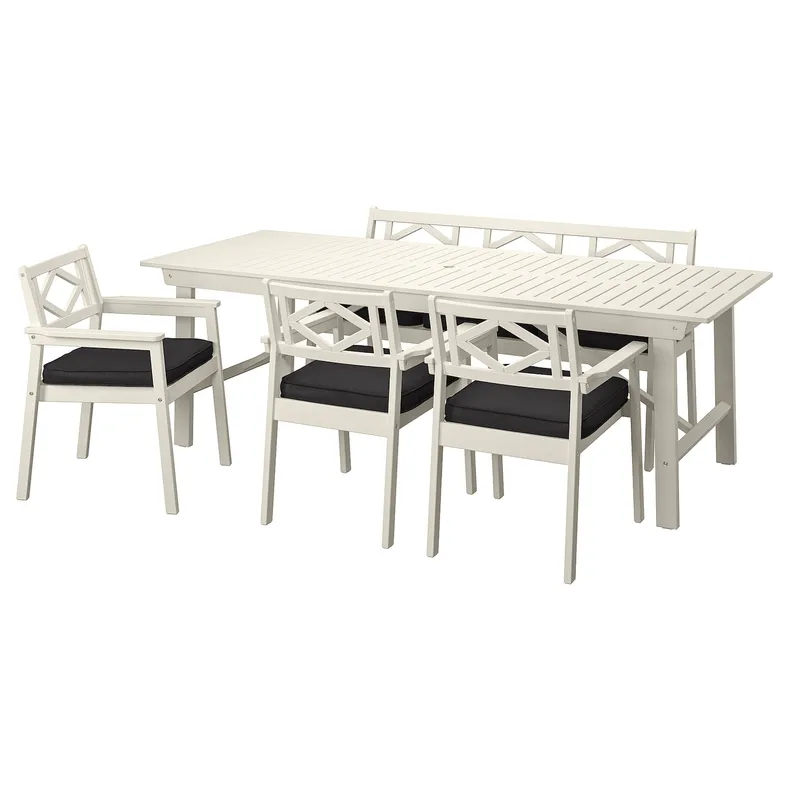 IKEA BONDHOLMEN БОНДХОЛЬМЕН, стіл+3 крісла з підлок+лав, вуличн, білий/бежевий/ярпенський/дувхольменський антрацит 995.496.70 фото №1