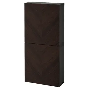 IKEA BESTÅ БЕСТО, навесной шкаф с 2 дверями, Hedeviken черный / коричневый / темно-коричневый, окрашенный шпоном дуба, 60x22x128 см 094.219.68 фото